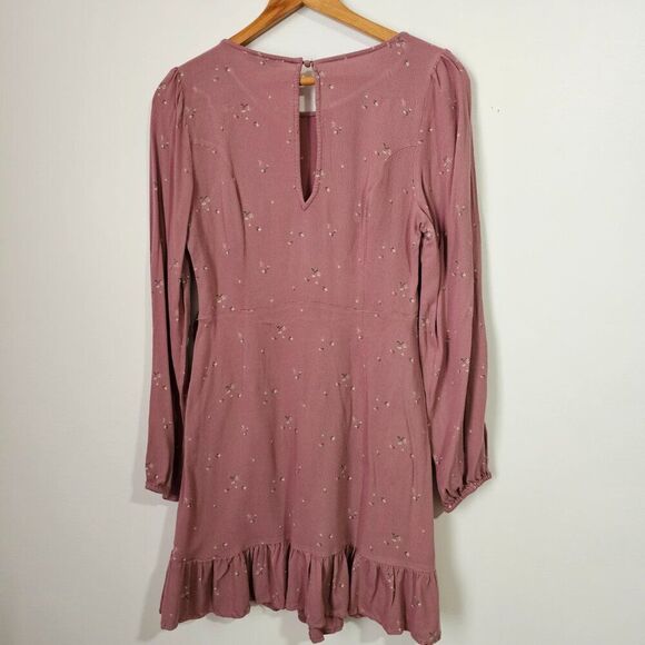 EUC AMERICAN EAGLE OUTFITTERS BLUSH PINK DITSY FLORAL RUFFLED SHORT DRESS SZ M - Picture 3 of 16